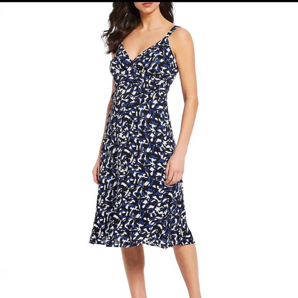 Donna Karan New York Patterned V-neck Midi Dress